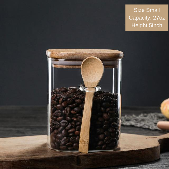 Seasoning Jar, Bamboo Lid With Spoon Kitchen Airtight Jar, Household  Storage Jar, Whole Grain Tea Jar, High Borosilicate Glass 
