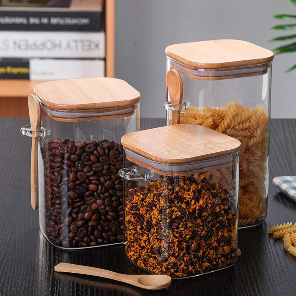Set Of 12 Glass Storage Jars With Bamboo Lids, Portable And Clear Food  Containers For Tea, Coffee Beans, Sugar, Candy, Biscuits, Spices, Kitchen  Supplies