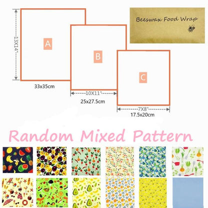 3Pack Beeswax Wrap Eco Friendly Kitchen Wrap Replacement Organic Natural Bees Wax Reusable Mixed Pattern Beeswax Food Wraps