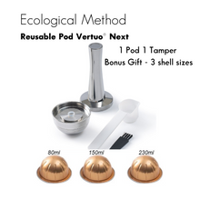 Load image into Gallery viewer, ecological method, reusable pod, nespresso vertuo refillable pod ,capsule, eco friendly,reusable nespresso pods,reusable nespresso vertuo pods, sustainable, nespresso vertuo reusable pods,
