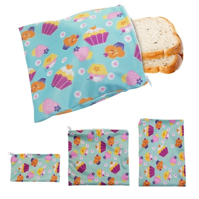 3PCS Ecological Reusable Snack Bag, Best Food Wraps for Sandwich or Snacks. Waterproof Bag Reusable Food Storage Container for Kitchen or Travel.
