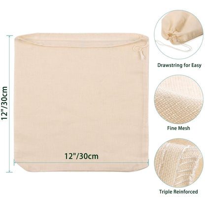 Pro Quality Nut Milk Bag Upgrade Nut Milk Bag Reusable12" x 12" 100% Unbleached Organic Cotton Cheesecloth Bags Strainer for Straining Almond/Soy Milk EcologicalMethod’s Best #1 PRO QUALITY NUT MILK BAG