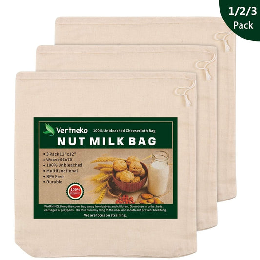 Pro Quality Nut Milk Bag Upgrade Nut Milk Bag Reusable12" x 12" 100% Unbleached Organic Cotton Cheesecloth Bags Strainer for Straining Almond/Soy Milk EcologicalMethod’s Best #1 PRO QUALITY NUT MILK BAG